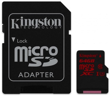 Kingston 64 GB microSDXC class 10 UHS-I U3 + SD Adapter SDCA3/64GB