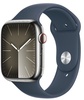 Apple Watch Series 9 GPS + Cellular 45mm Silver Stainless Steel Case With Storm Blue Sport Band - M/L (MRMP3)