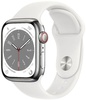 Apple Watch Series 8 GPS + Cellular 41mm Silver Stainless Steel Case with White Sport Band (MNJ53)