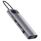 Baseus Metal Gleam Series 9-in-1 (3xUSB3.0 + 4KHD+ TF + SD + Type-C PD + VGA + RJ45) Grey (CAHUB-CU0G)
