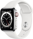 Apple Watch Series 6 GPS + Cellular 40mm Silver Stainless Steel Case with White Sport Band (M02U3, M06T3)
