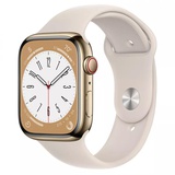 Apple Watch Series 8 GPS + Cellular 45mm Gold Stainless Steel Case with Starlight Sport Band (MNKM3)