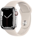 Apple Watch Series 7 GPS + Cellular 41mm Silver Stainless Steel Case with Starlight Sport Band (MKHE3, MKHW3)