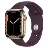 Apple Watch Series 7 GPS + Cellular 41mm Gold Stainless Steel Case with Dark Cherry Sport Band (MKHG3, MKHY3)