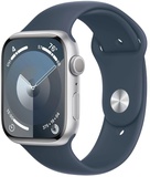 Apple Watch Series 9 GPS 45mm Silver Aluminum Case With Storm Blue Sport Band - S/M (MR9D3)