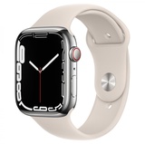 Apple Watch Series 7 GPS + Cellular 45mm Silver Stainless Steel Case with Starlight Sport Band (MKJD3, MKJV3)