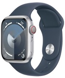 Apple Watch Series 9 GPS + Cellular 41mm Silver Aluminum Case With Storm Blue Sport Band - S/M (MRHV3)