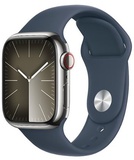 Apple Watch Series 9 GPS + Cellular 41mm Silver Stainless Steel Case With Storm Blue Sport Band - S/M (MRJ23)