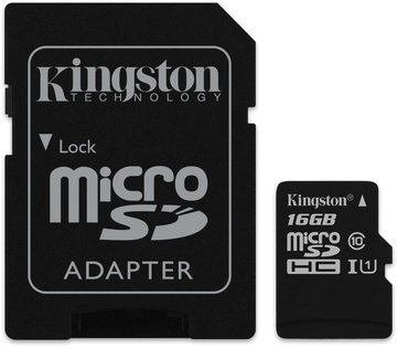 Kingston 16 GB microSDHC Class 10 UHS-I + SD Adapter SDC10G2/16GB