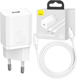 Baseus Super Silicone PD Charger 20W (1Type-C + Cable Type-C to Lightning ) White (TZCCSUP-B02)
