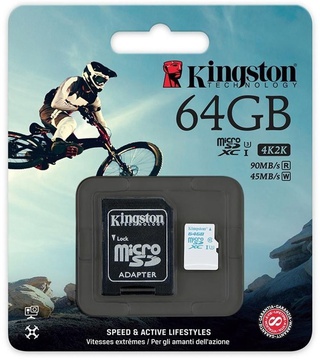 Kingston 64 GB microSDXC class 10 UHS-I U3 + SD Adapter SDCG/64GB