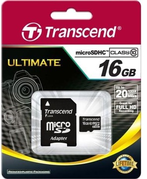 Transcend 16 GB microSDHC class 10 + SD Adapter TS16GUSDHC10