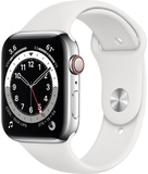 Apple Watch Series 6 GPS + Cellular 44mm Silver Stainless Steel Case with White Sport Band (M07L3, M09D3)