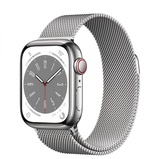 Apple Watch Series 8 GPS + Cellular 41mm Silver Stainless Steel Case with Milanese Loop Silver (MNJ73/MNJ83)