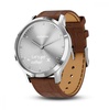 Garmin Vivomove HR Premium Silver Stainless Steel Case with Dark Brown Embossed Italian Leather Band (010-01850-AD)