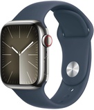 Apple Watch Series 9 GPS + Cellular 41mm Silver Stainless Steel Case With Storm Blue Sport Band - M/L (MRJ33)