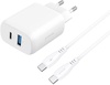 Proove Silicone Power 2 30W (Type-C + USB) + Cable Type-C to Type-C (1m) White