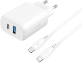 Proove Silicone Power 2 30W (Type-C + USB) + Cable Type-C to Type-C (1m) White