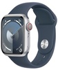 Apple Watch Series 9 GPS + Cellular 41mm Silver Aluminum Case With Storm Blue Sport Band - M/L (MRHW3)
