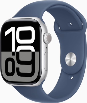 Apple Watch Series 10 GPS 46mm Silver Aluminum Case With Denim Sport Band - M/L (MWWM3)