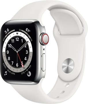 Apple Watch Series 6 GPS + Cellular 40mm Silver Stainless Steel Case with White Sport Band (M02U3, M06T3)