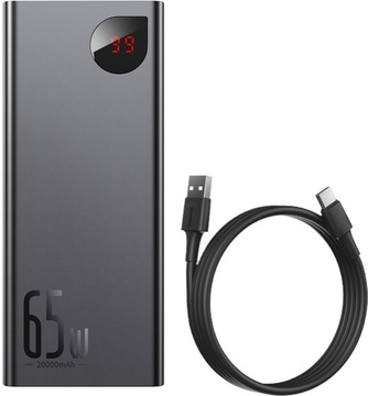 Baseus Adaman Metal Digital Display Quick Charge Power Bank 65W 20000mAh Black (PPIMDA-D01)