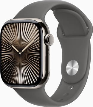 Apple Watch Series 10 GPS + Cellular 42mm Natural Titanium Case With Stone Grey Sport Band - M/L (MWXE3)