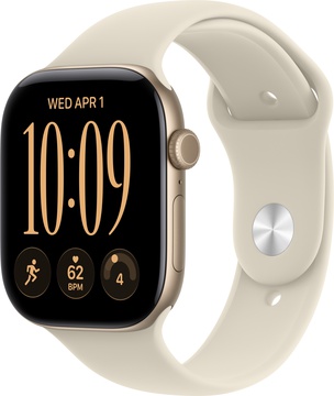 Apple Watch Series 12 GPS 46mm Light Gold Aluminum Case with Sand Sport Band S/M (MJEN4)