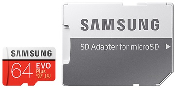 Samsung microSDXC 64GB EVO Plus Class 10 UHS-I U3 + SD Adapter (MB-MC64GA/RU)