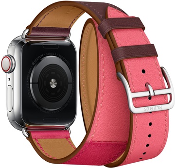 Apple Watch Hermes Series 4 GPS + Cellular 40mm Stainless Steel Case with Bordeaux/Rose Extreme/Rose Azalee Swift Leather Double Tour (MU6R2)