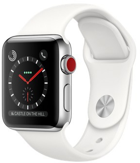 Apple Watch Series 3 GPS + Cellular 38mm Stainless Steel w. Soft White Sport B. (MQJV2)