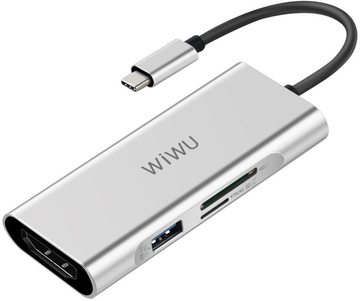 WIWU Adapter Apollo A731TH USB-C to micro SD+SD+3xUSB3.0+USB-C+HDMI HUB Silver