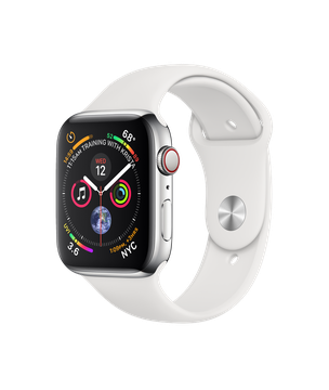 Apple Watch Series 4 GPS + Cellular 44mm Stainless Steel Case with White Sport Band (MTV22, MTX02)