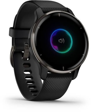 Garmin Venu 2 Plus Slate Stainless Steel Bezel with Black Case and Silicone Band (010-02496-11)