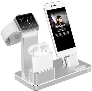 Simple Case Charging Dock Station for Apple Watch+iPhone+AirPods Silver