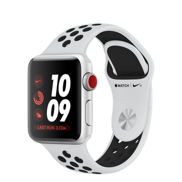 Apple Watch Nike+ 38mm Series 3 GPS + Cellular Silver Aluminum Case with Pure Platinum/Black Nike Sport Band (MQM72)
