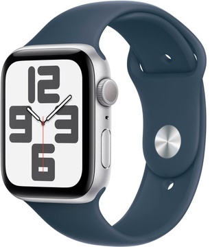 Apple Watch SE 2 GPS 44mm Silver Aluminium Case with Storm Blue Sport Band M/L (MREE3)