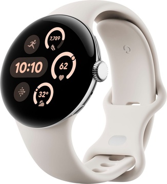 Google Pixel Watch 3 41 mm Wi-Fi Polished Silver Aluminum Case/Porcelain Active Band