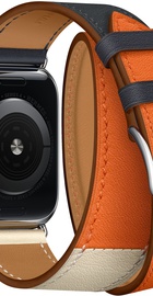 Apple Watch Hermes Series 4 GPS + Cellular 40mm Stainless Steel Case with Indigo/Craie/Orange Swift Leather Double Tour (MU7K2)