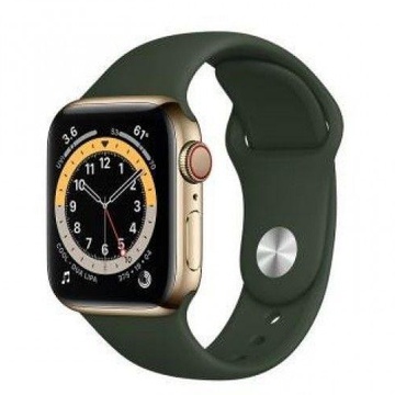 Apple Watch Series 6 GPS + Cellular 44mm Gold Stainless Steel Case w. Cyprus Green Sport B. (M07N3/M09F3)