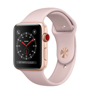Apple Watch 42mm Series 3 GPS + Cellular Gold Aluminium Case with Pink Sand Sport Band (MQK32)