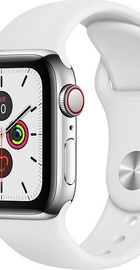 Apple Watch Series 5 GPS + Cellular 40mm Stainless Steel Case with White Sport Band (MWWR2, MWX42)
