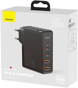 Baseus GaN2 Pro Q.C 2C + Charger Type-C Cable 100W Black (CCGAN2P-L01)