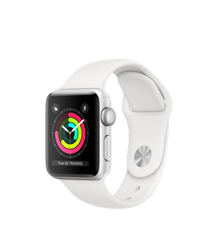 Apple Watch 38mm Series 3 GPS Silver Aluminum Case with White Sport Band (MTEY2)