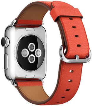Apple Watch 38mm Stainless Steel Case with Red Classic Buckle (MMF82)