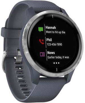 Garmin Venu Silver Stainless Steel Bezel w. Granite Blue and Silicone B. (010-02173-01/010-02173-03)