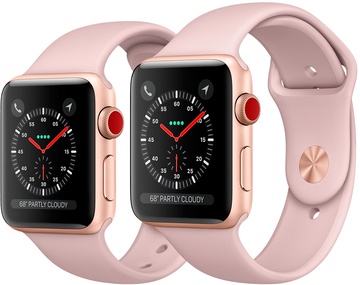 Apple Watch 42mm Series 3 GPS + Cellular Gold Aluminium Case with Pink Sand Sport Band (MQK32)