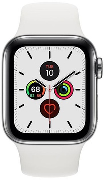 Apple Watch Series 5 GPS + Cellular 40mm Stainless Steel Case with White Sport Band (MWWR2, MWX42)