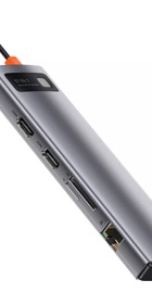 Baseus Metal Gleam Series 11-in-1 (3xUSB3.0+2x4K HD+Type-C+TF+SD+Type-C PD+VGA+3.5mm+RJ45) Grey (CAHUB-CT0G)