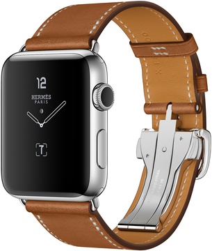 Apple Watch Hermes 42mm Series 2 Stainless Steel Case with Fauve Barenia Leather Single Tour Deployment Buckle (MNQ32)